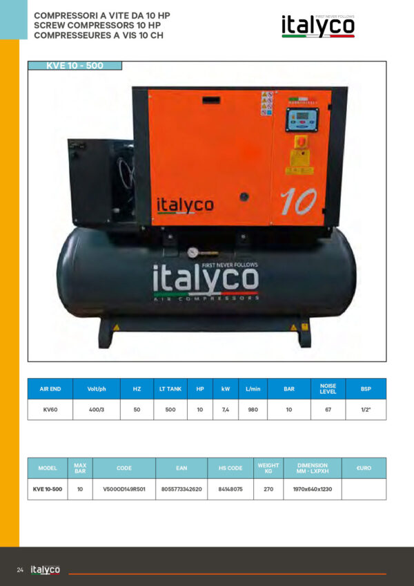 COMPRESSEUR A VIS KV10/500 ITALYCO